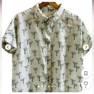 C&C California Women's Green and White Shirt size extra large XL linen K